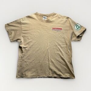 Vintage Y2K Grunge Workwear T Shirt XL Tan Khaki Distressed Skate Punk Utility